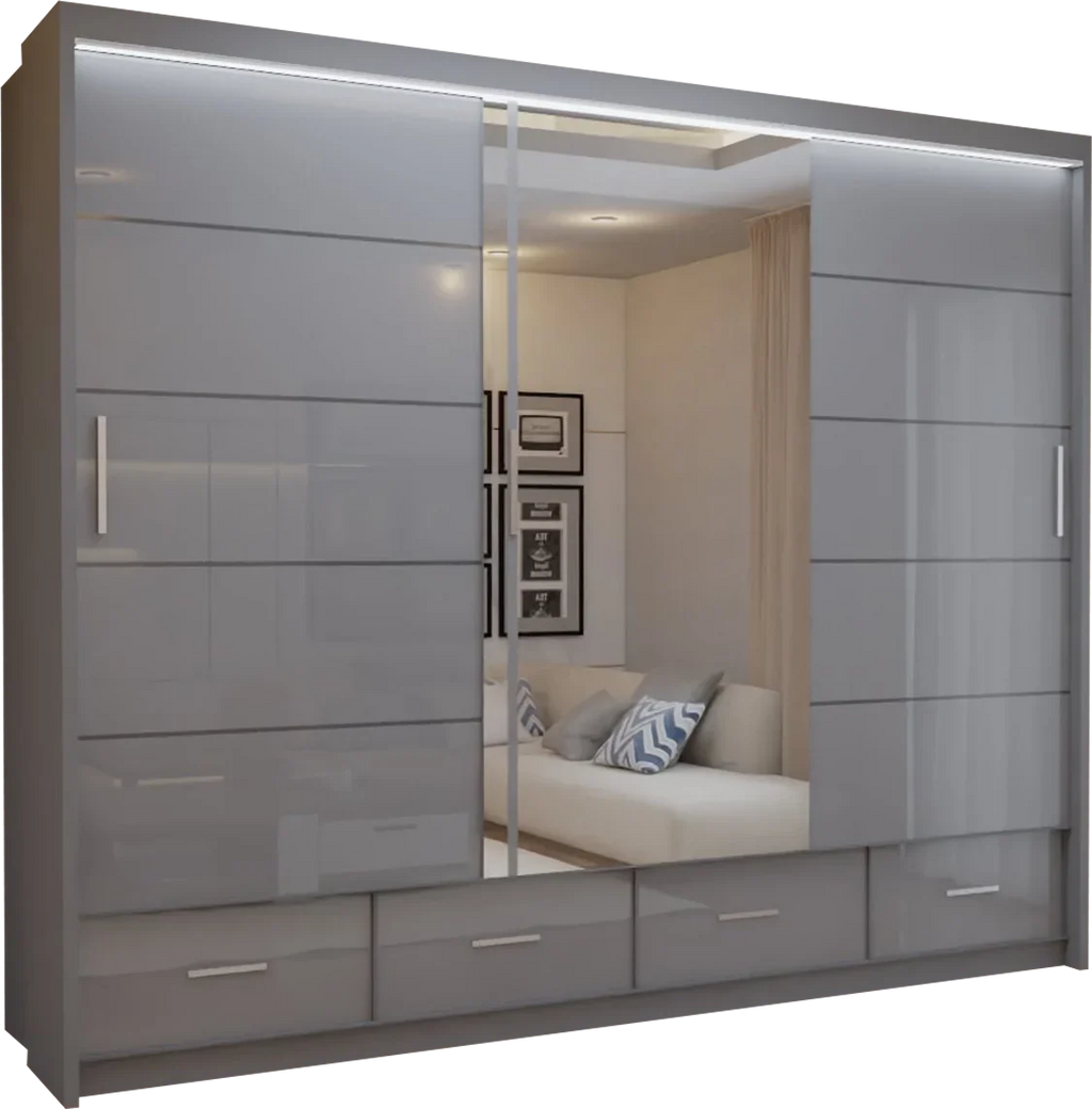 Flavia 3-Door High-Gloss Sliding Wardrobe - 250 cm - product image