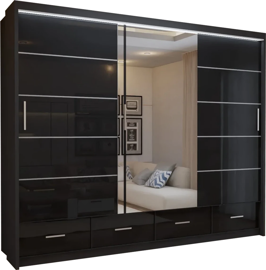 Flavia 3-Door High-Gloss Sliding Wardrobe - 250 cm - product image 1