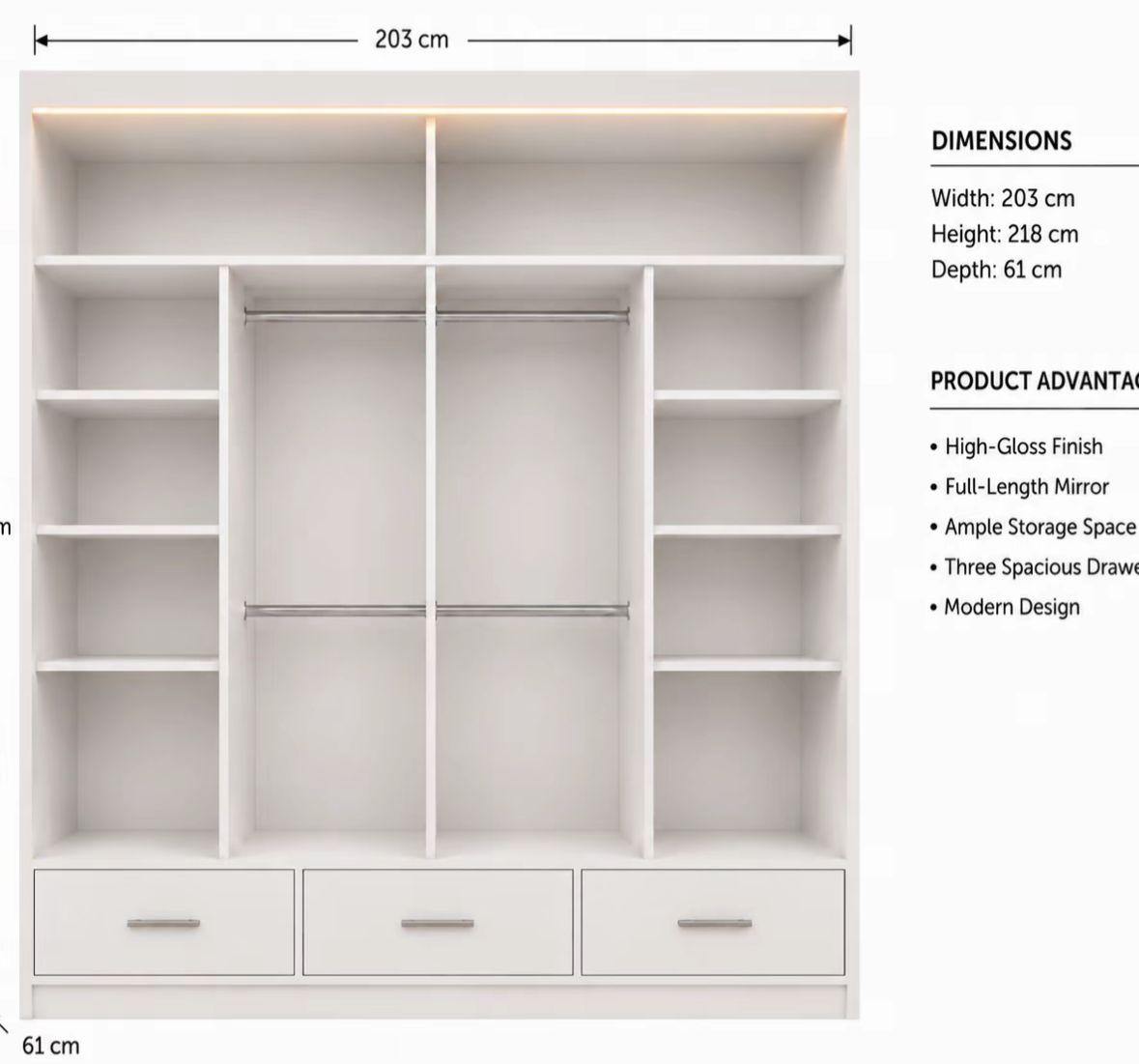 Flavia 2-Door High Gloss Sliding Wardrobe 203 cm - product image 2