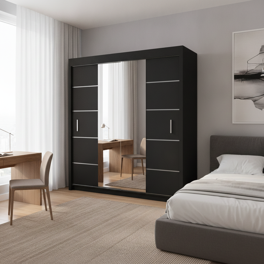 Centre Mirrored Sliding Door Wardrobe - 203 cm Oslo