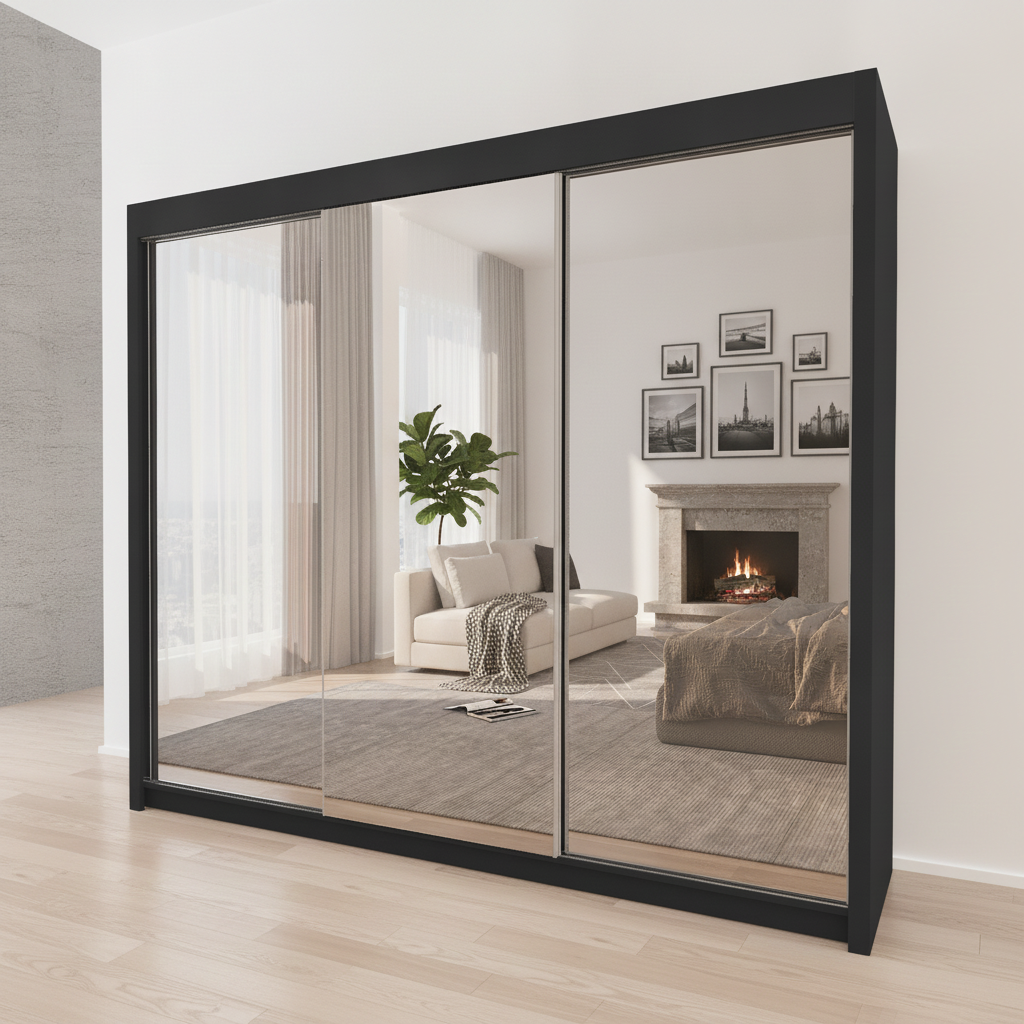 250 cm Milan Full Mirror Sliding Door Wardrobe