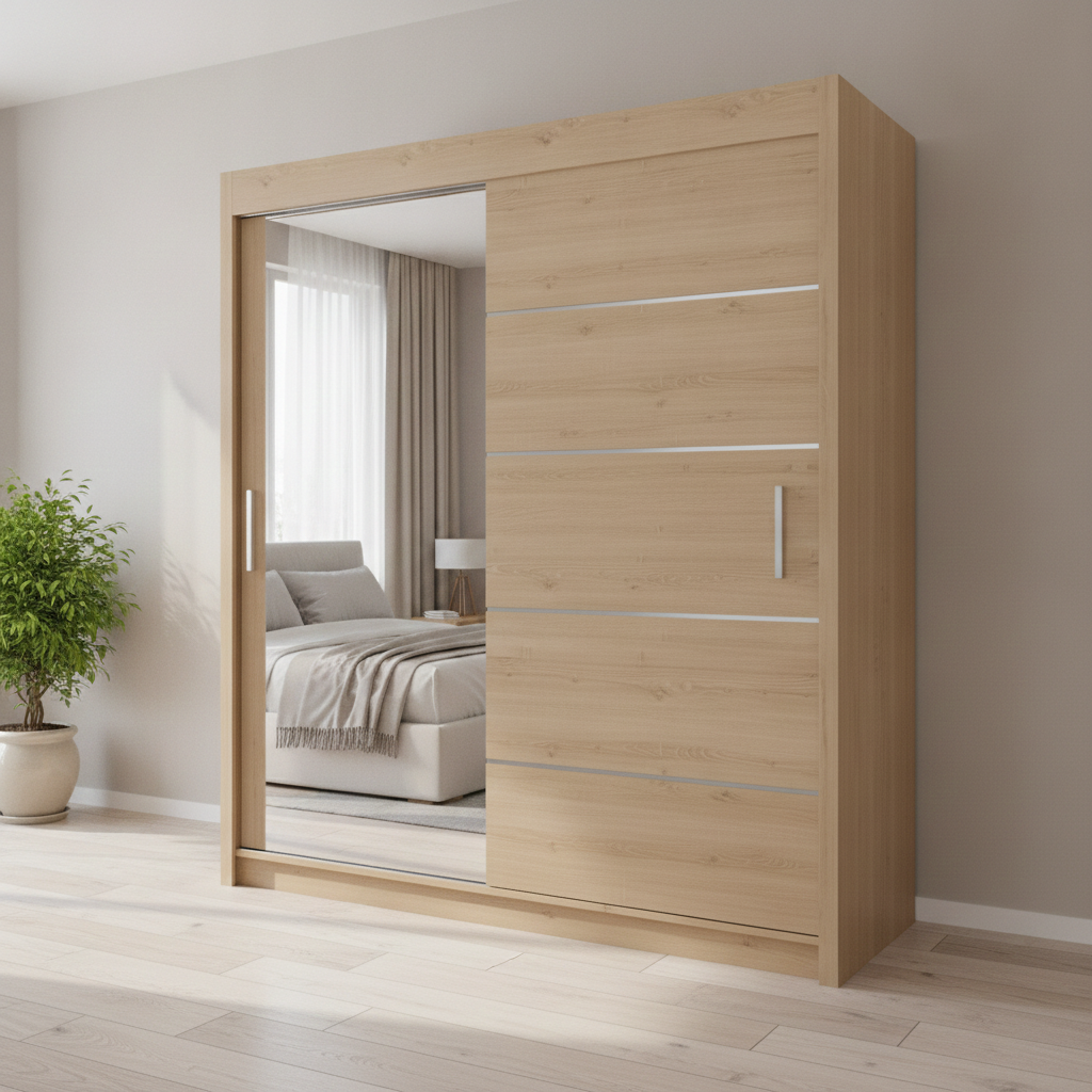 Sliding Mirror Door Wardrobe - 203 cm Lyon