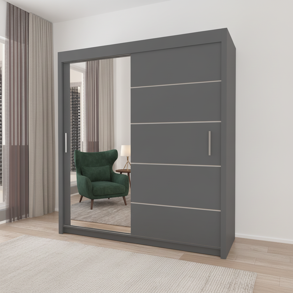 Sliding Mirror Door Wardrobe - 203 cm Lyon