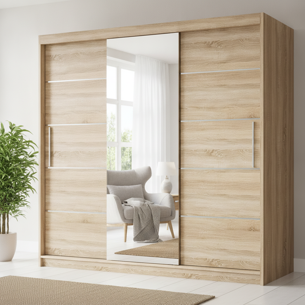 Centre Mirrored Sliding Door Wardrobe - 250 cm Oslo