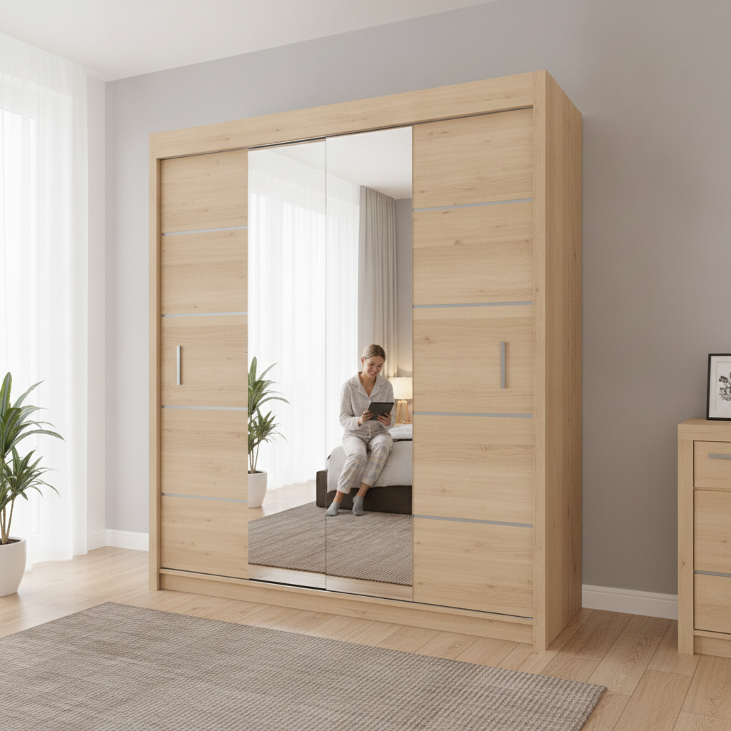 Centre Mirrored Sliding Door Wardrobe - 150cm Oslo