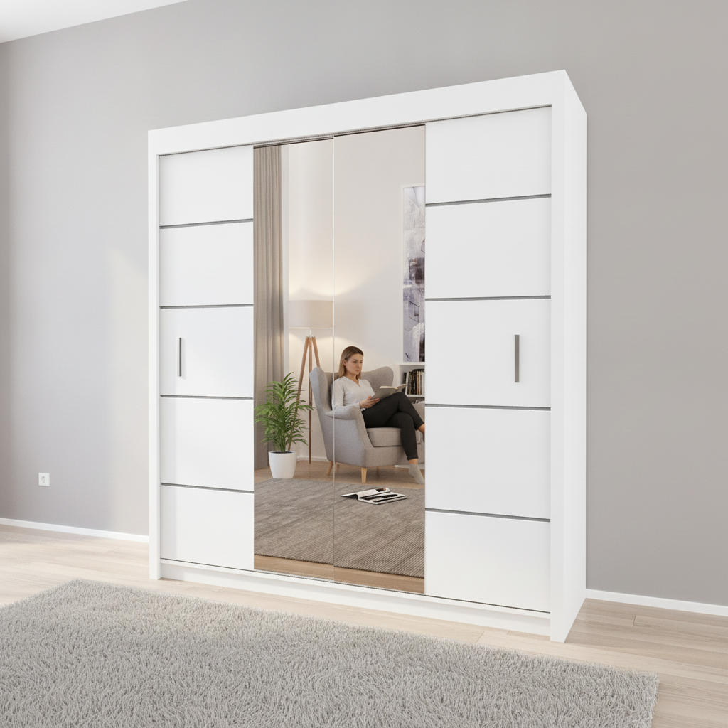 Centre Mirrored Sliding Door Wardrobe - 150cm Oslo