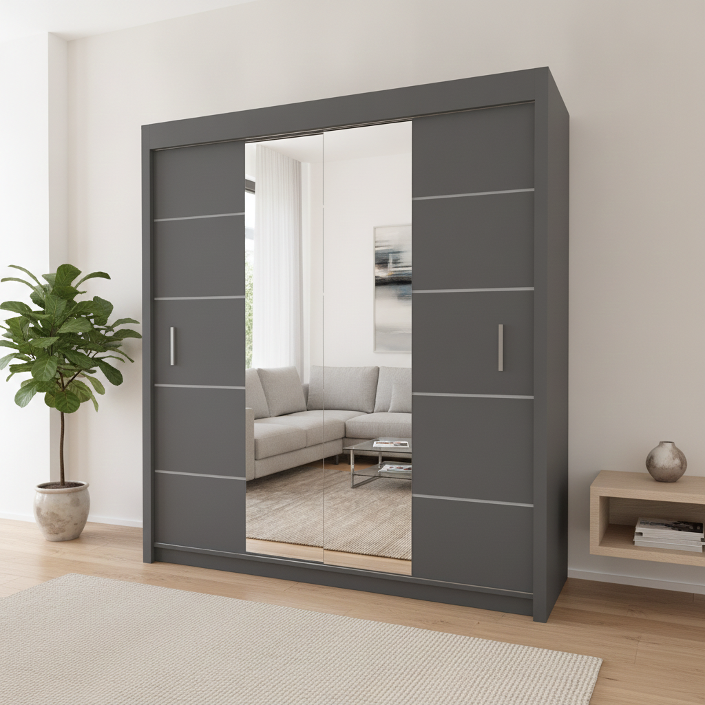 Centre Mirrored Sliding Door Wardrobe - 150cm Oslo