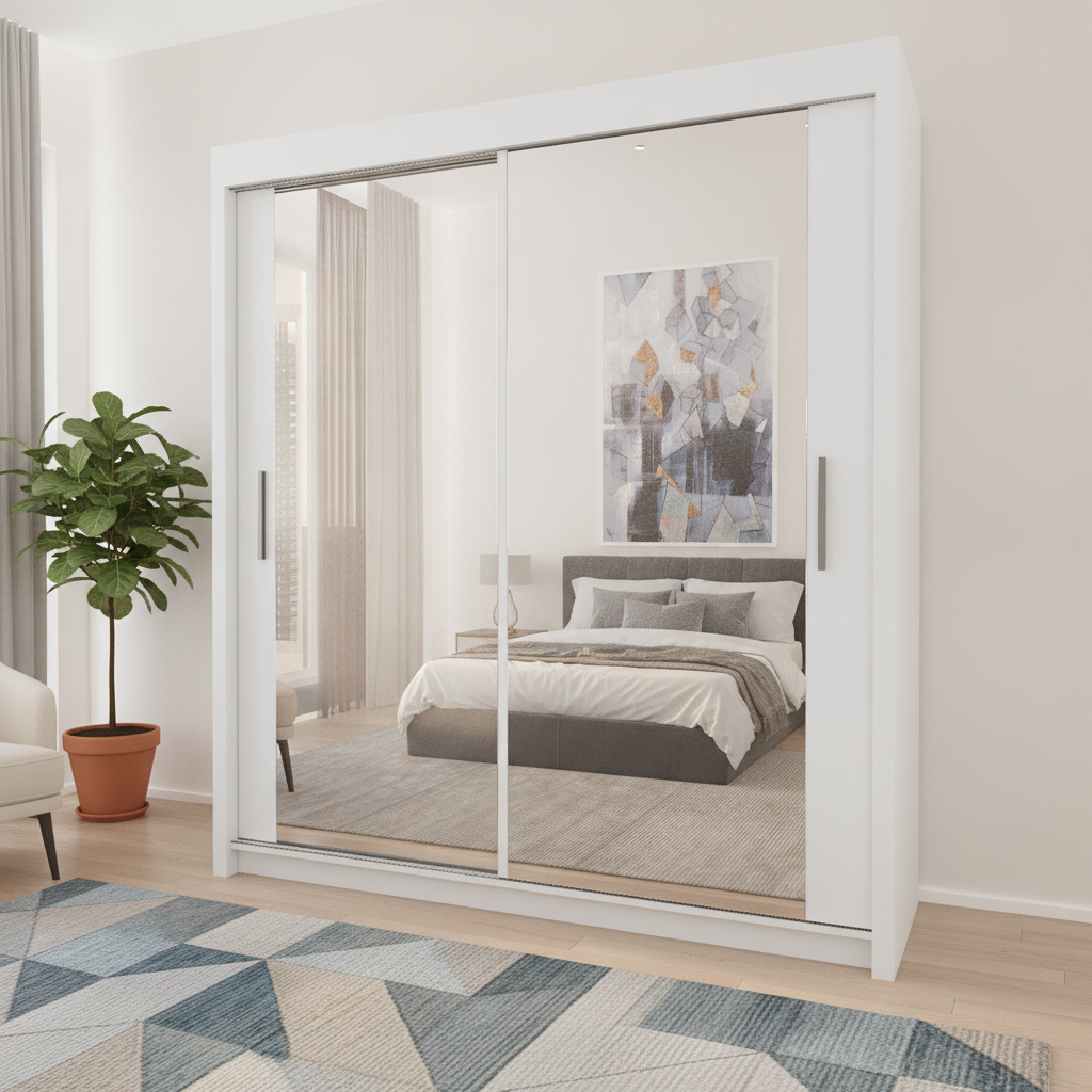 203 cm Milan Full Mirror Sliding Door Wardrobe