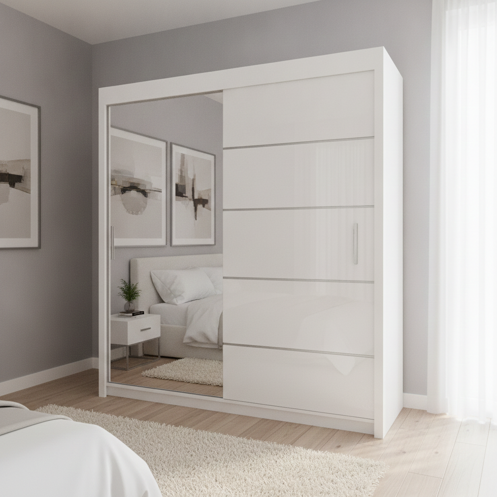 Sliding Mirror Door Wardrobe - 203 cm Lyon