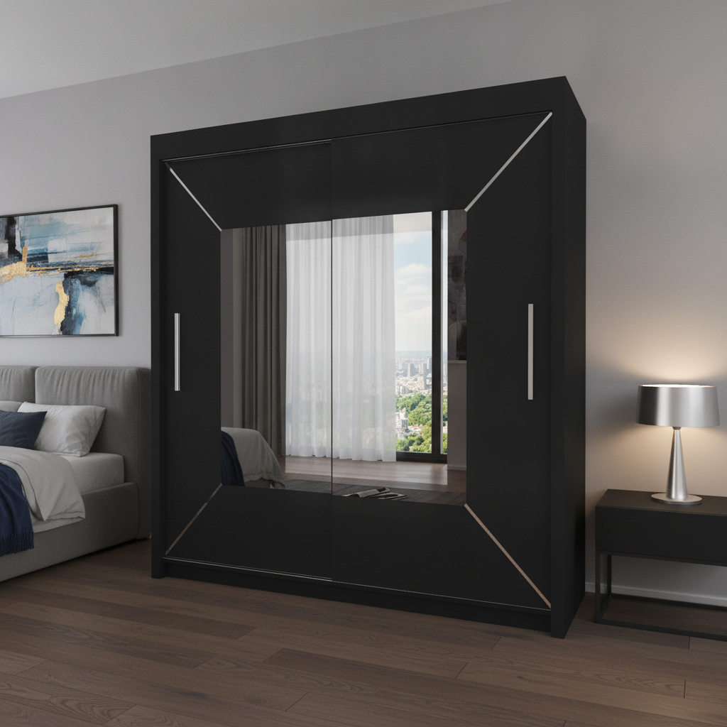 Sliding Mirrored Door Wardrobe - 180cm Nicole