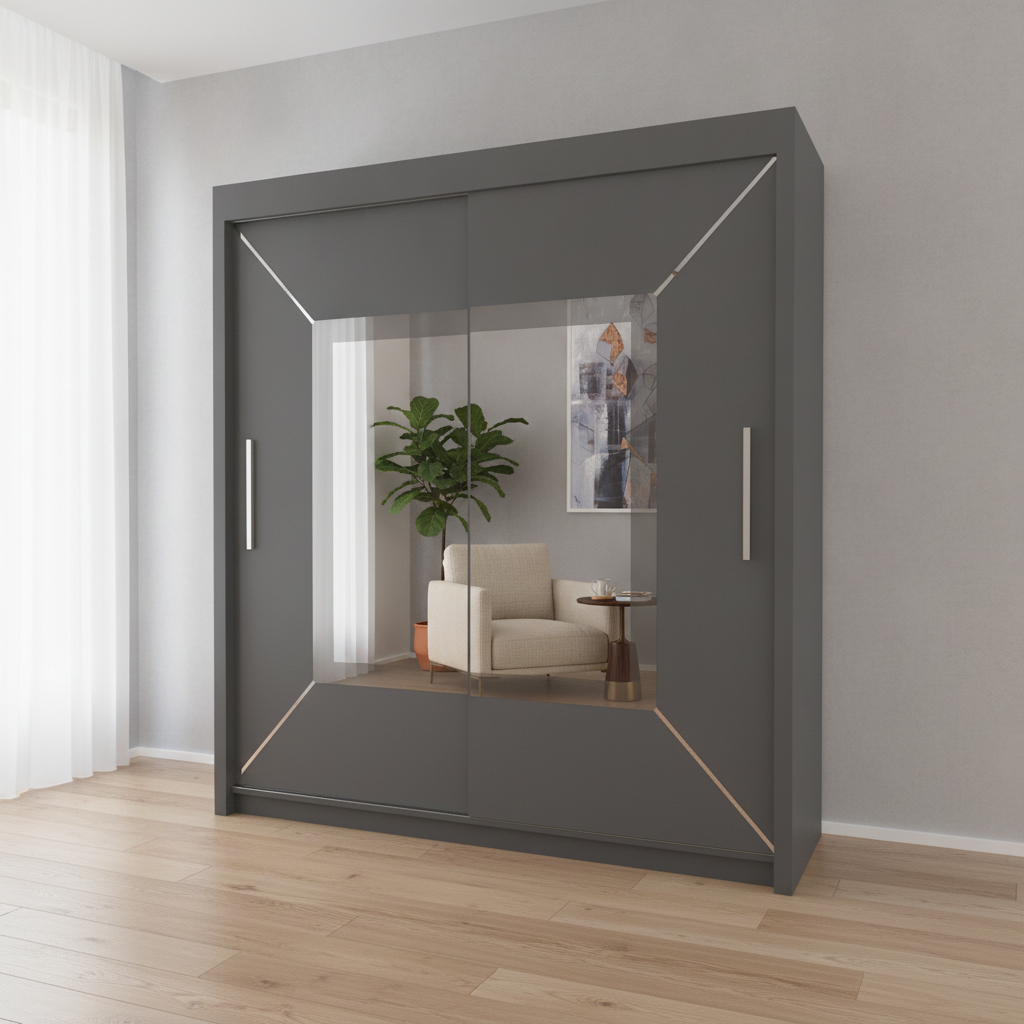 Sliding Mirrored Door Wardrobe - 180cm Nicole